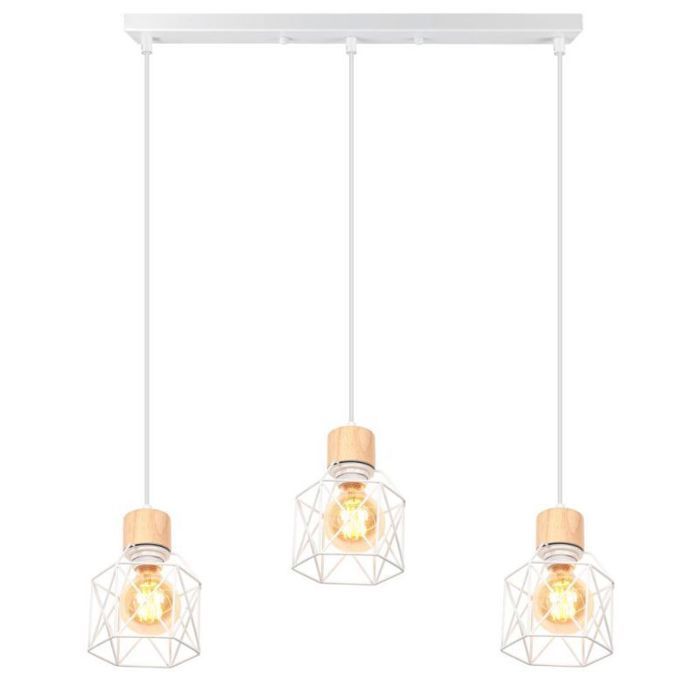 WOTTES Suspension Luminaire Vintage Industrielle, Lustre En Fer Et Bois