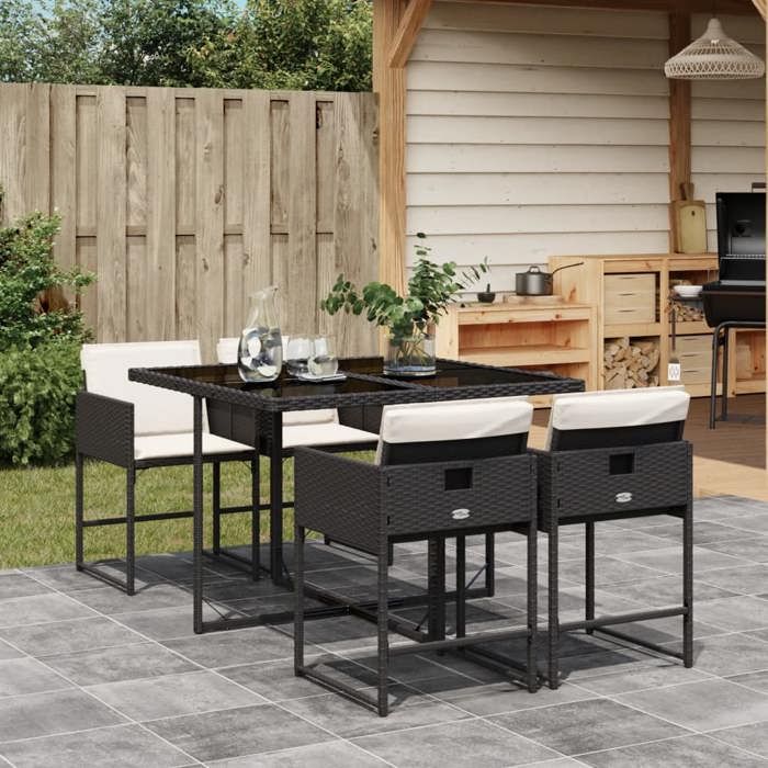 vidaXL Ensemble à manger de jardin coussins 5pcs Noir Résine tressée 3278021