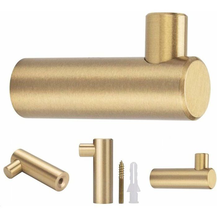 Lot de 4 Crochets Mural en Laiton Brossé 50 mm x 12 mm Crochets Porte-serviettes Manteau Dorés pour Salle de Bain