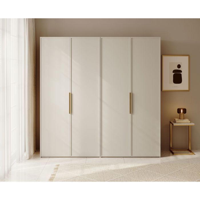 Armoire 4 portes avec tringle et étagères - FRAME - 200 cm - grège