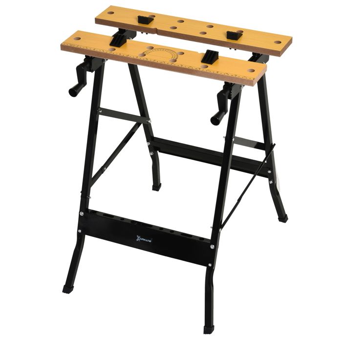 Établi pliant établi de serrage - DURHAND - 4 serre-joints - table de travail - charge 100 kg - 625x605x785cm - noir
