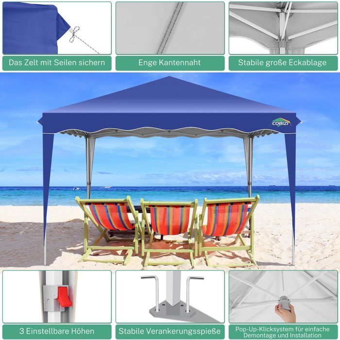 Tonnelle De Jardin Extérieur - RELAX4LIFE - 3X3M - 3 Hauteurs Réglables - Parois Latérales - Sac à Roulettes - 8 Piquets - Gris - Jardin