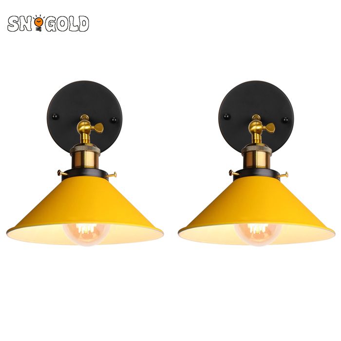 SNOGOLD 2X Applique Murale Rétro Abat-jour Ø22cm Jaune en Forme de Parapluie E27 Luminaire en Métal Vintage Plafonnier pour Couloir