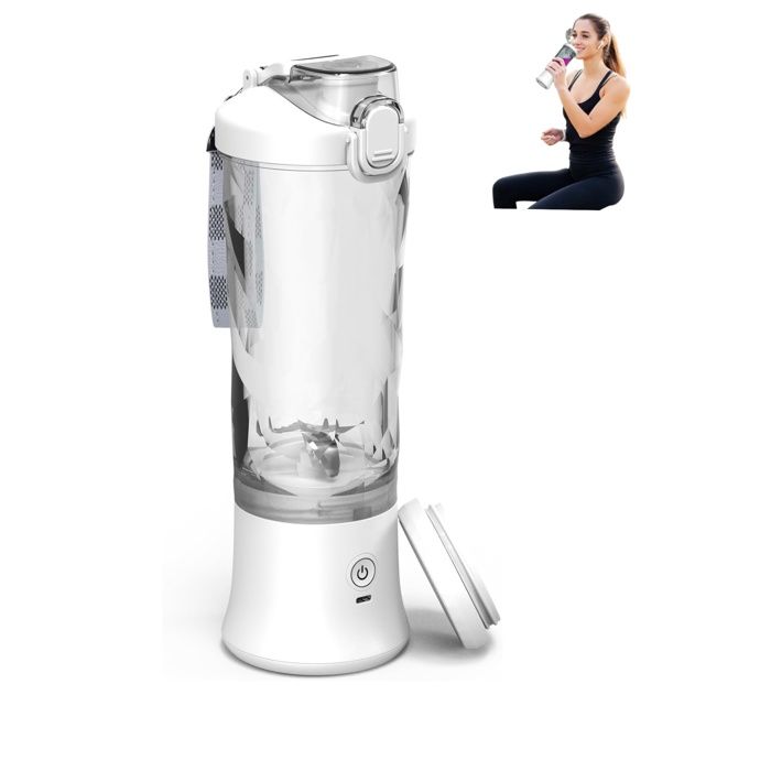 Extracteur de jus sans fil USB - Mixeur électrique - Portable - Sport et voyage - 600 ml - Blanc - Iguohao