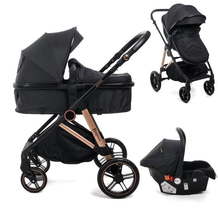 BEBELISSIMO - Poussette combinée trio 3 en 1 - siège auto 0+ CAVO – nacelle – dès la naissance – jusqu’à 22kg - noir