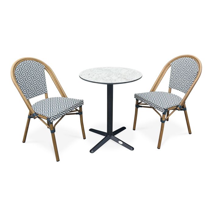 Ensemble repas de jardin 2 places en acier et plateau rond en HPL - Bleu marine - BISTRO Ensemble repas de jardin 2 places en acier et plateau rond en HPL - Bleu marine - BISTRO