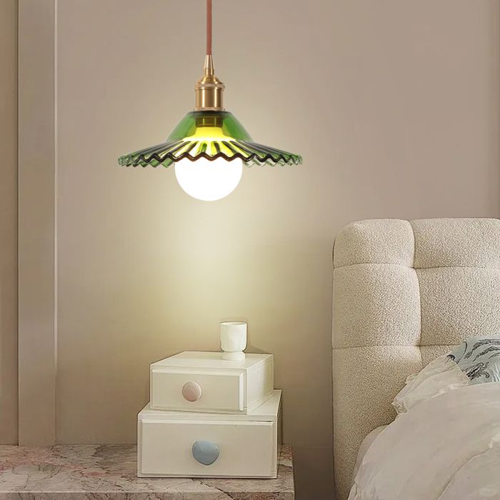 DLGLOLIN Lustre Industriel Moderne en Verre Vert Suspension E27 Luminaire Rétro Lampe de Plafond Éclairage pour Salon Salle à Manger