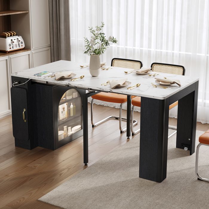 Table à manger extensible avec plateau amovible chariot de service mobile avec multiprises Table de cuisine avec roulettes noir