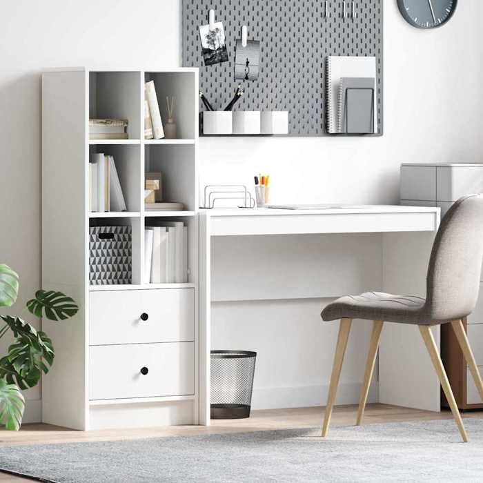 Bureau avec rangement avec tiroir 2 pcs - VIDAXL - Contemporain-design - Blanc Bois dingénierie EU25_X11592