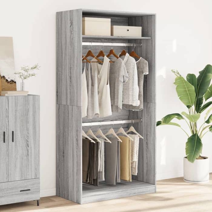 Garde-robe en bois dingénierie - vidaXL - Sonoma gris - 100x50x200 cm - 2 compartiments - Assemblage requis