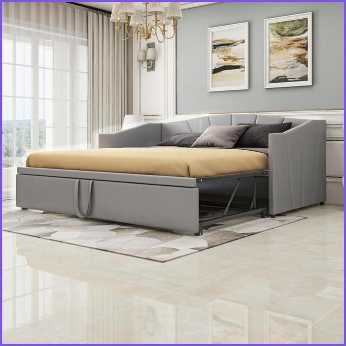 Lit Banquette Lit Escamotable 90/180x200 cm - Lattes Velours Gris