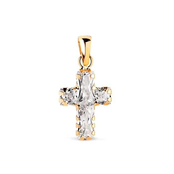 Pendentif croix en or 18 carats avec zircon cubique baguette de 15 mm