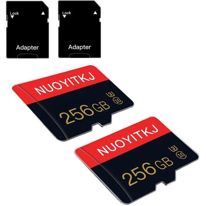 Lot De 2 Cartes Micro SD 64 Go Avec Adaptateur - Classe 10, UHS-I, A1, Vitesse Jusqu'à 80 Mo/s, Pour Smartphone, Tablette, Caméra, Drone