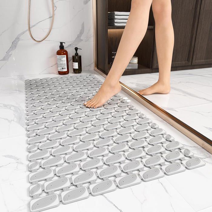 Grand tapis de douche antidérapant et anti-moisissure 40x70cm - Rectangulaire - Gris Label