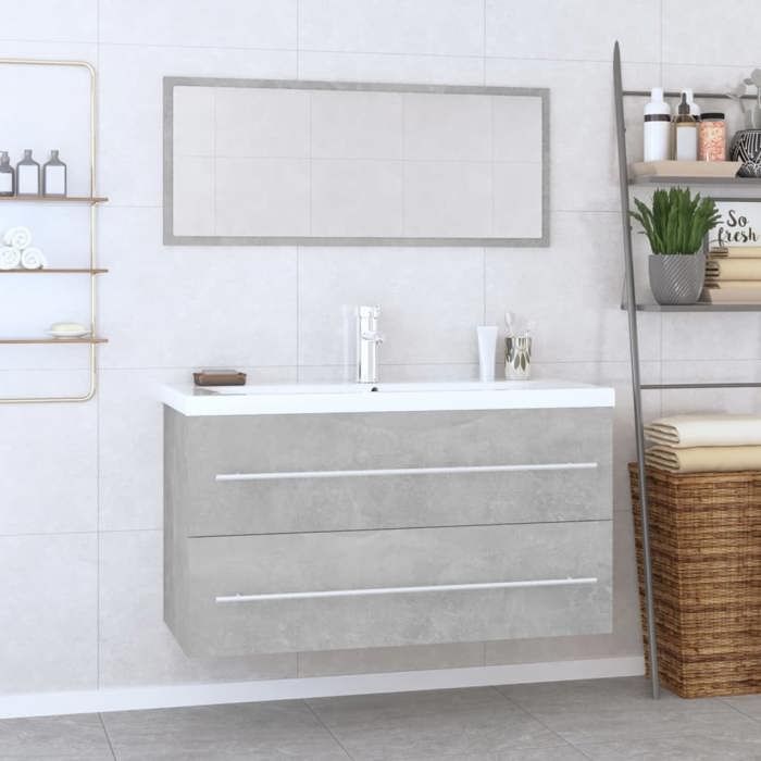 Gris Ensemble de meubles de salle de bain 3 pièces SARAZYJ ARMOIRE WC MODERNE Gris béton E585