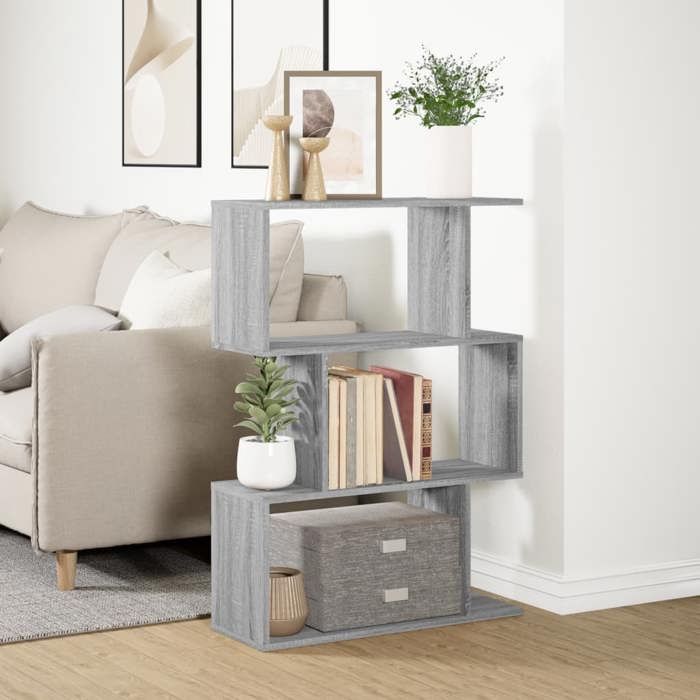 38771 Etagère bibliothèque - MEUBLECHIC - avec compartiments de rangement - Pour salon - séparatrice de pièce à 3 niveaux sonoma gr