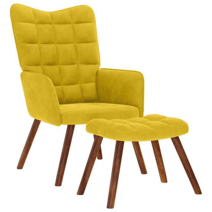 NEW 2026 Fauteuil relax avec Tabouret - 1 personne - Poids maximal: 110 kg - en velours jaune 61.5x69x95.5 cm L6440