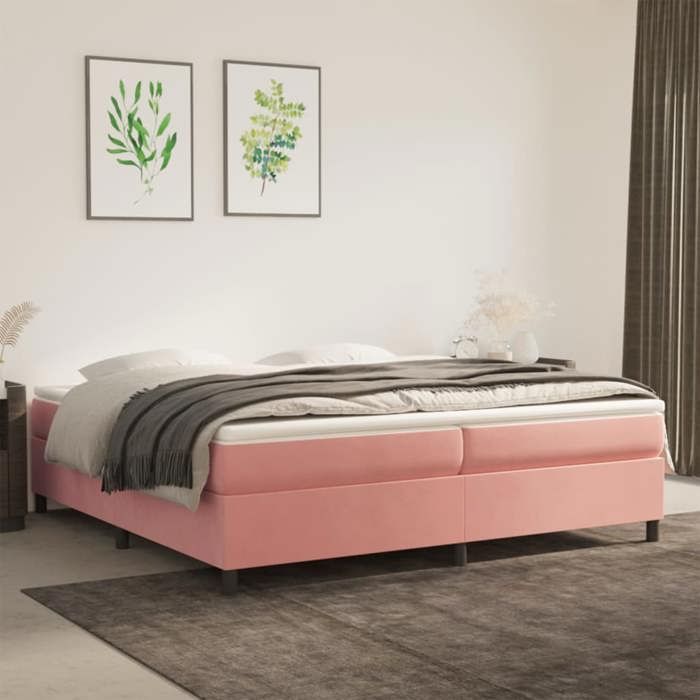 Lit à sommier avec matelas - vidaXL - 200x200 cm - Velours rose - Matelas à ressorts ensachés - Surmatelas inclus