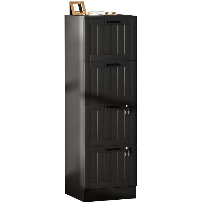 Caisson bureau - HOMCOM - 4 tiroirs et serrures - barres de suspension réglables pour dossiers A4 et lettre - 40 x 40 x 131 cm noir