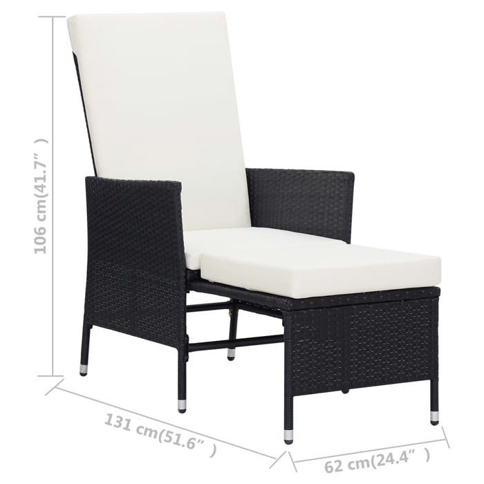 Mode Chaise inclinable de jardin CHEZ YIYI Fauteuil de relaxation élégant 1PERSONNE Avec Coussins Résine tressée Noir 629246