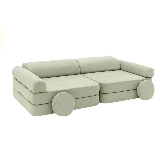 Canapé enfant modulable velours olive – canapé design pour salle de jeux
