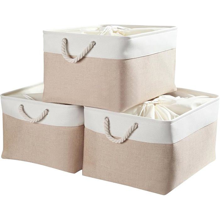 Mangata Panier Rangement Boite de Rangement Tissu Grand rectangulaire Dressing avec poignée pour s Armoire XL KAKI CLAIR CORBEILLE