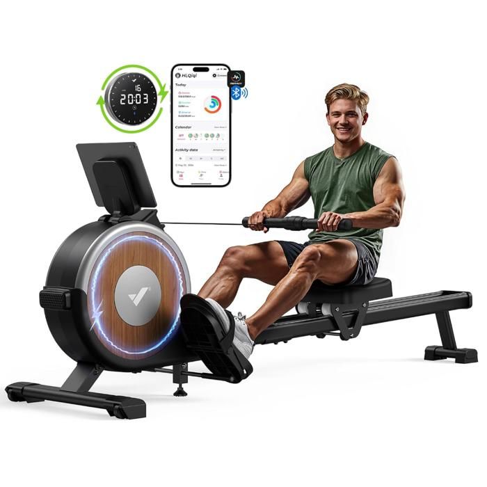 Rameur Musculation D'appartement, 16/32 Niveaux de Résistance Rameur Magnétique, Glissières Doubles améliorées, Ultra Silencieux, App-Compatible, Capacité de Poids jusqu'à 160/180 kg black-01