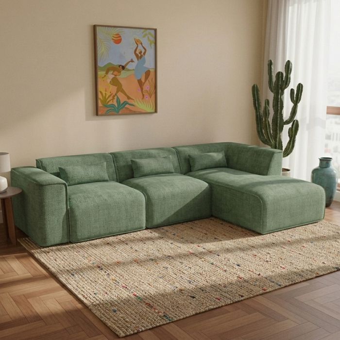 Canapé dangle droit fixe NUNA 5/6 places tissu vert Canapé dangle droit fixe NUNA 5/6 places tissu vert