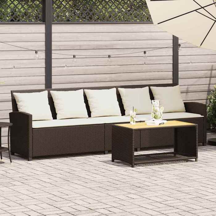 VIDAXL Canapé de jardin avec coussins - 5 places - Siège de jardin - brun résine tressée 280x68.5x87.5 cm M11417