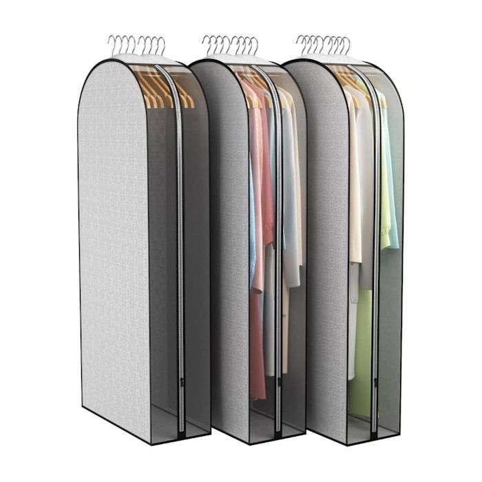 Housse de vêtement suspendue transparent zip latéral 127 cm lot de 3 rangement penderie anti-poussière