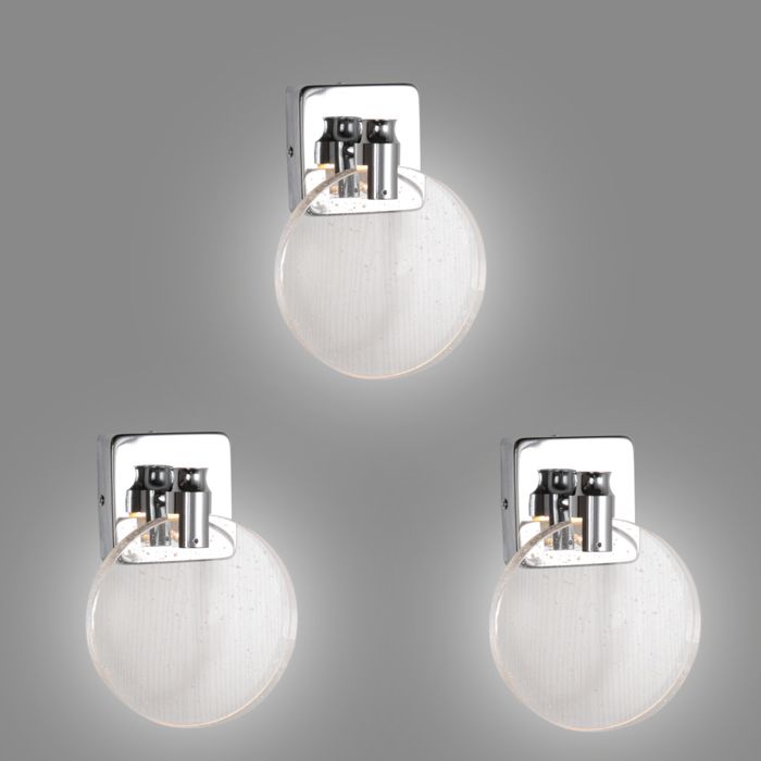 Diday Lot de 3 Lampe Murale Moderne LED Applique Murale Conception en Métal et Cristal Anat-jour Design Rond Lumière Froide Argent