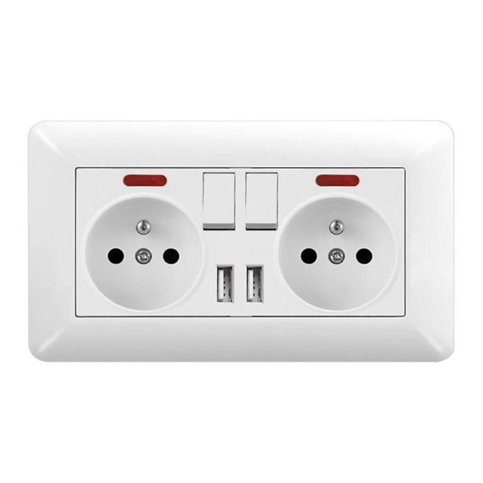 1 pièce Prise Électrique Murale Double 16A Interrupteur avec LED et 2 Ports USB Encastrable 240V pour Maison Bureau