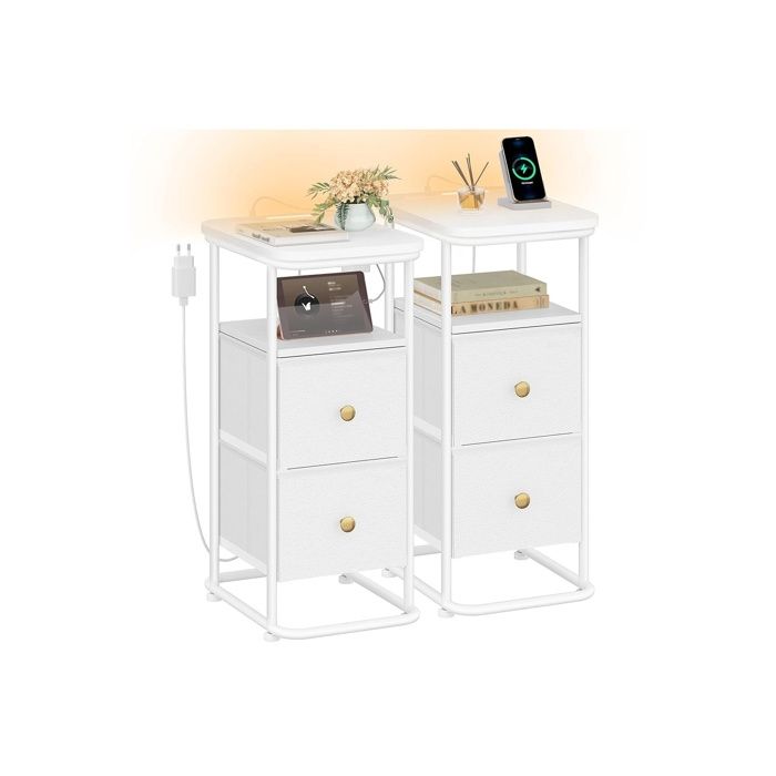 Table de Chevet Tables dAppoint avec Éclairage LED Blanc 2er Set 2er Set CHEVET