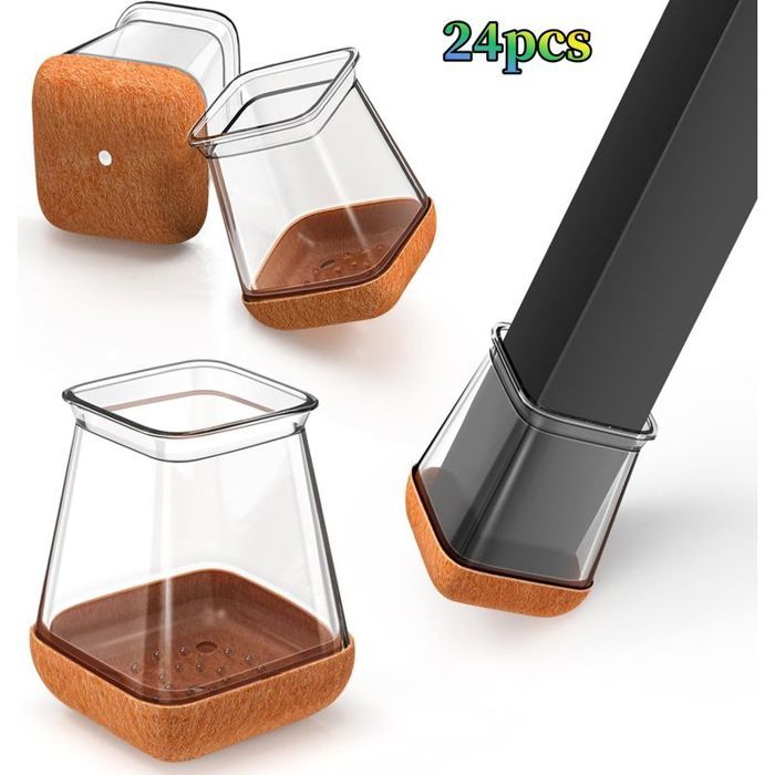 Lot de 24 embouts carrés transparents pour pieds de chaise taille S