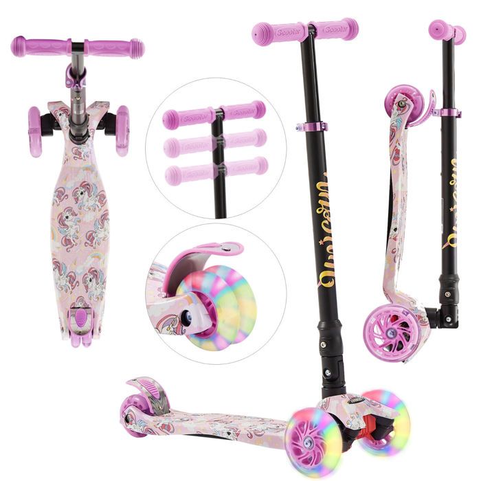 Trottinette AREBOS Pliable Réglable - Rose (Neuf)