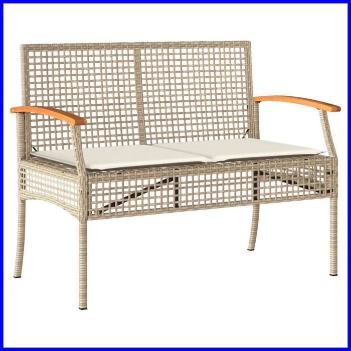 Banc de jardin - ASHATA - BK366257 - Résine tressée - Acacia - Coussin amovible beige