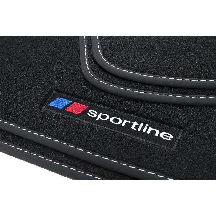 Tapis De Sol Voiture BMW Série 1 E81 2004-2011 - Velours Brodé PERFORMANCE | Noir/Jaune/Rouge | Antidérapant 7mm