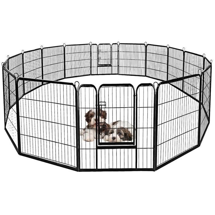 Comparer les prix de GYMAX Parc pour Animaux de Compagnie, en 8 Panneaux, avec Portail, Clôture de Sécurité, Barrière de Sécurité, Montage Facile, Gris