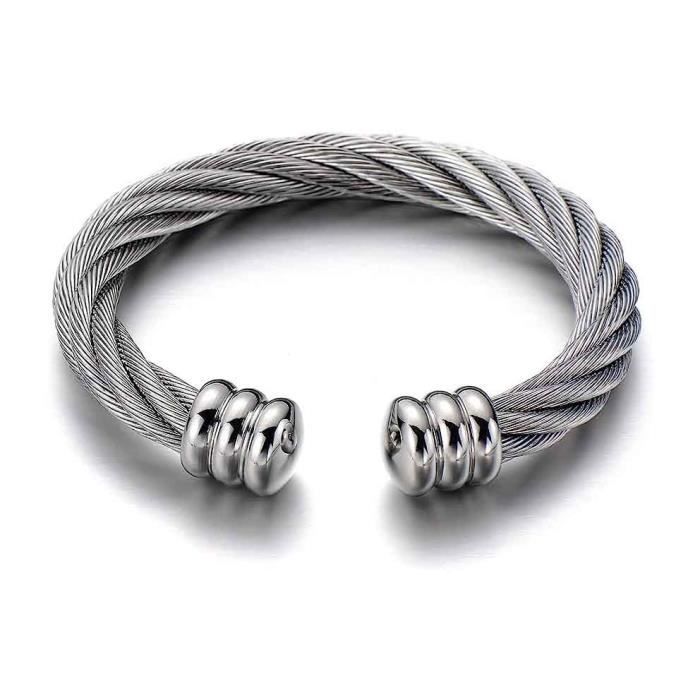 Bracelet Fin En Acier Inoxydable Réglable - Style Câble Torsadé - Pour Femme & Homme - Boîte Marquée Incluse