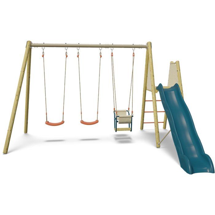 Portique de jeux AMILY ALEO BY TRIGANO en bois et métal avec 3 accessoires toboggan et plateforme Neuf - vue 4