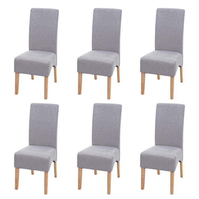 Lot de 6 chaises de salle à manger Latina chaise de cuisine tissu/textile ~ gris clair pieds clai