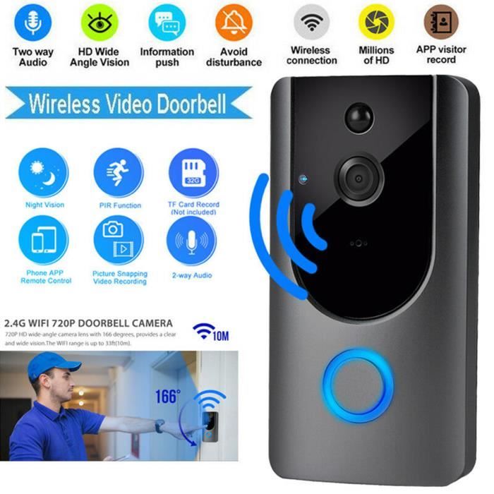 sonnette video wifi intelligente sans fil camera hd 720p vision nocture video doorbell etanche app controle par ios android ipad cdiscount bricolage