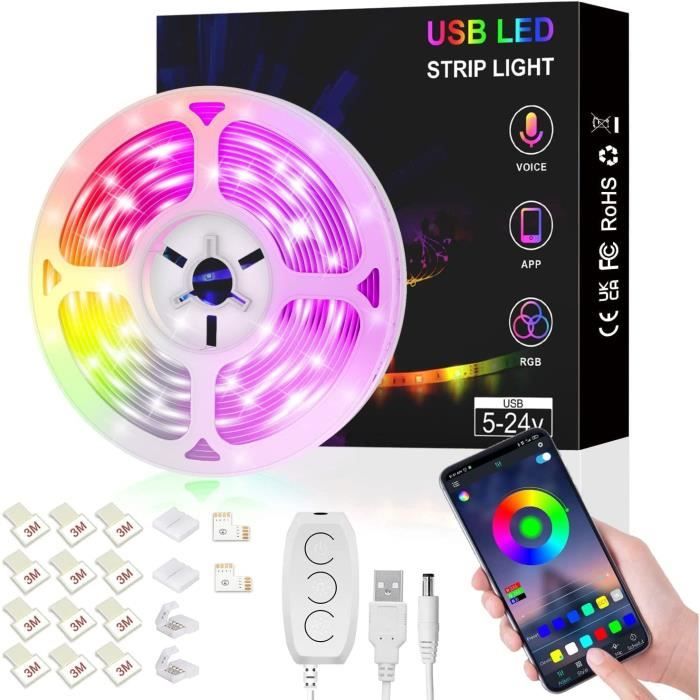 Ruban LED 10M, USB LED chambre RGB Lumineuse Flexible, Bande LED