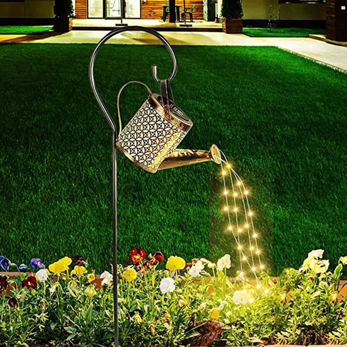 Lampe d'arrosoir LED solaire d'extérieur - Étanche - Design creux - Décoration rétro en métal - Pour jardin, table (avec support)