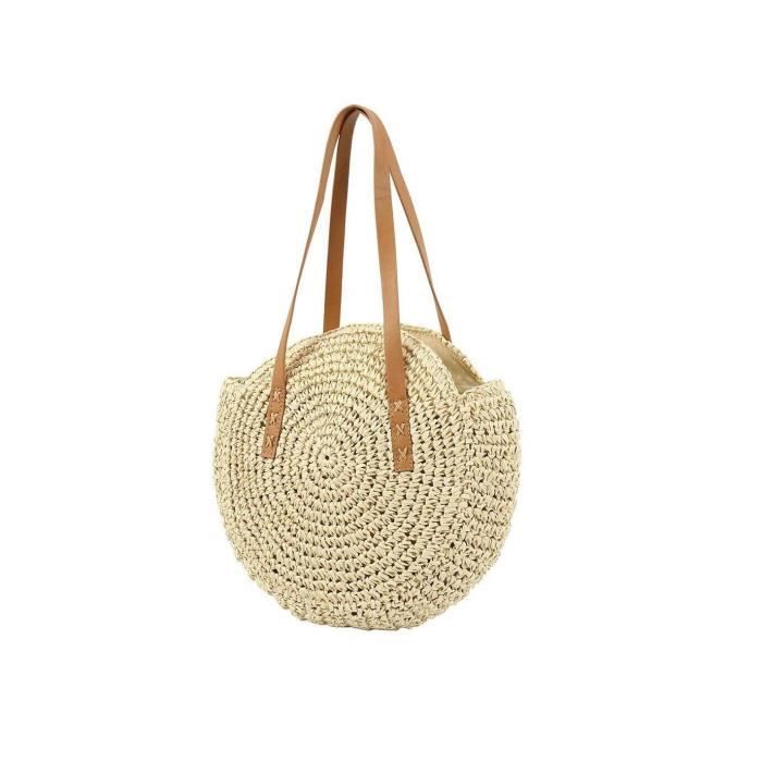 sac de paille rond sac de plage d'été pour femme en rotin bandoulière à porter à l'épaule avec style boho fait main