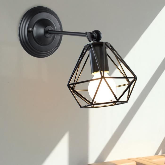 Applique Murale Vintage Industrielle Noir - Luminaire Cage Métal Diamant, E27, Ø15cm