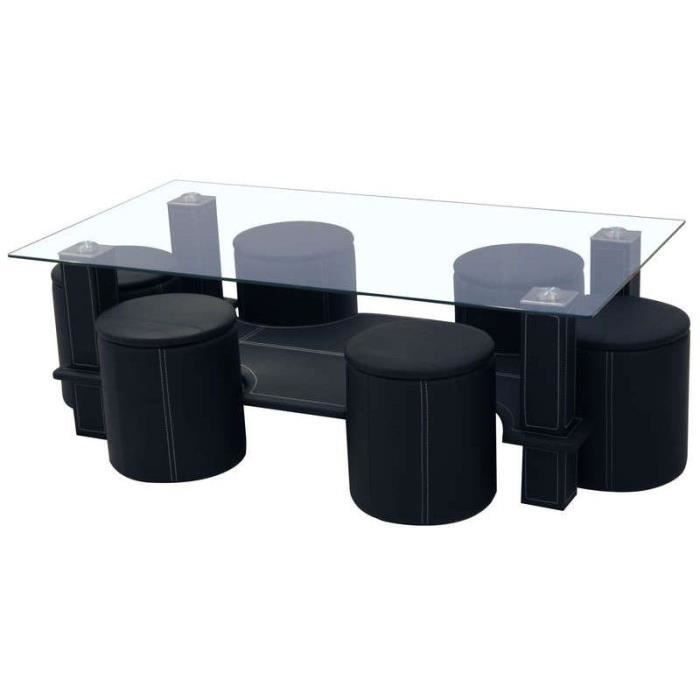 Table Basse Avec 6 Poufs En Pvc Coloris Noir Achat Vente Table