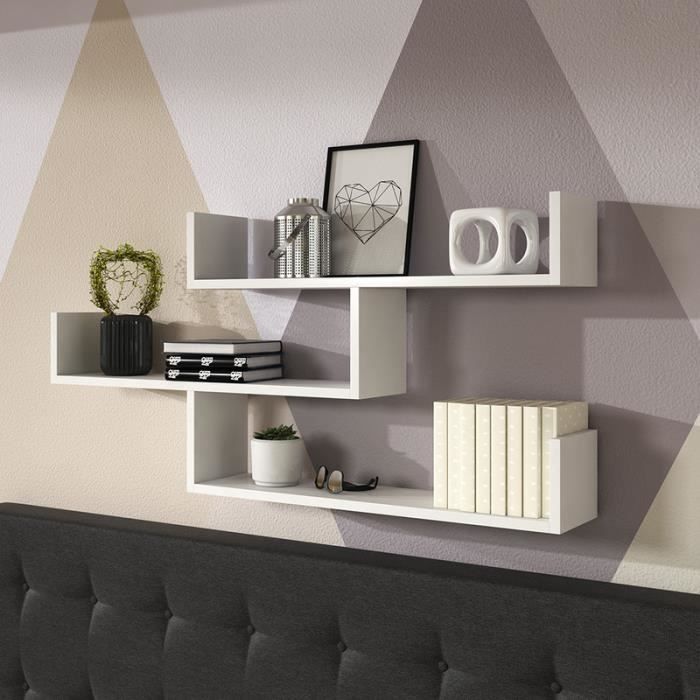Ensemble de 3 étagères / Étagères suspendues - CASSI - 119 cm - blanc mat - style minimaliste - style moderne