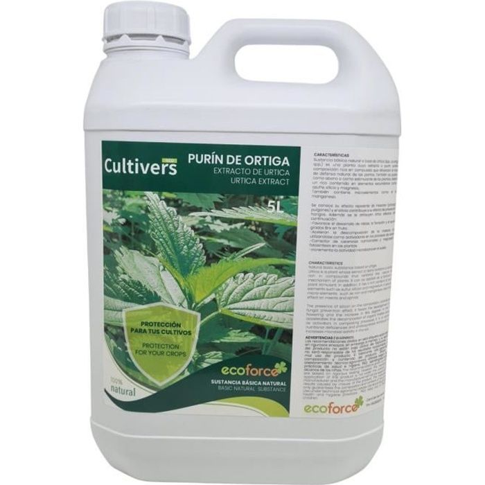 CULTIVERS Purin d'Orties biologique, 5 l. Action insecticide, fongicide, acaricide. Corrige la chlorose ferrique. Substance de base