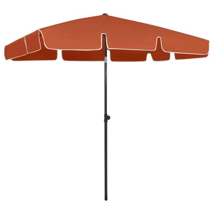 Parasol de plage - XIXI - Terre cuite - 200x125 cm - Anti-UV et inclinable